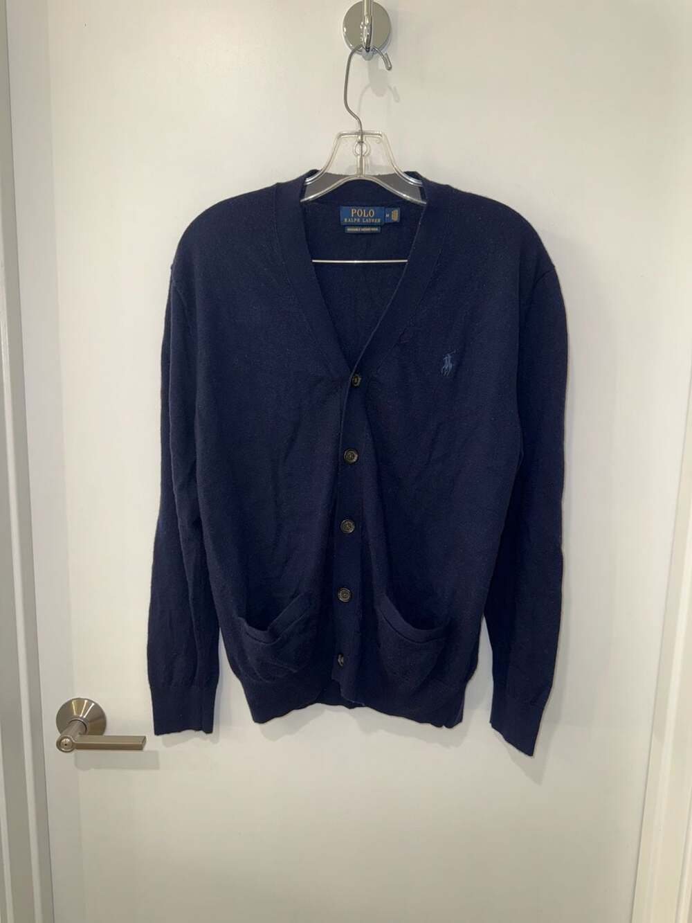 Polo Ralph Lauren Washable Merino Wool V-Neck Cardigan Sweater in Navy